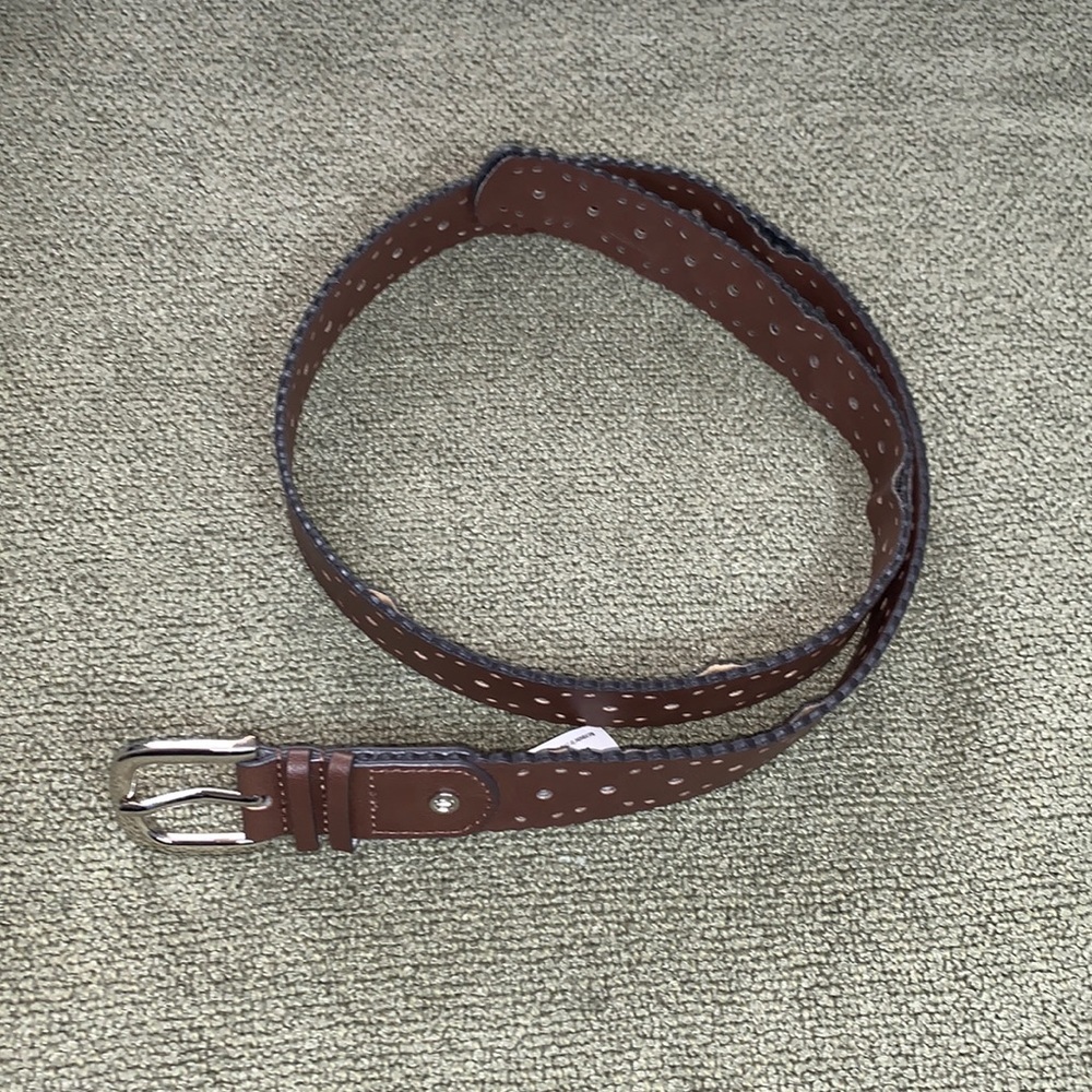 Brown Scallop Edge Tan Belt Size Large Silver Buckle Boho Scalloped